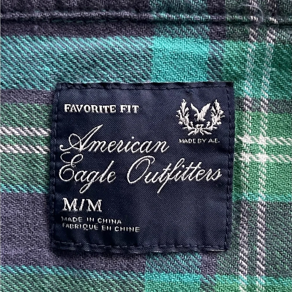 Upcycled AC/DC Band American Eagle Favorite Fit Flannel Plaid Shirt Size M - Picture 5 of 6